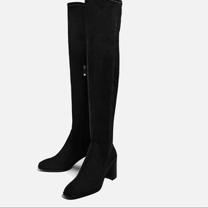 Over the Knee Black Suede Boots - Zara